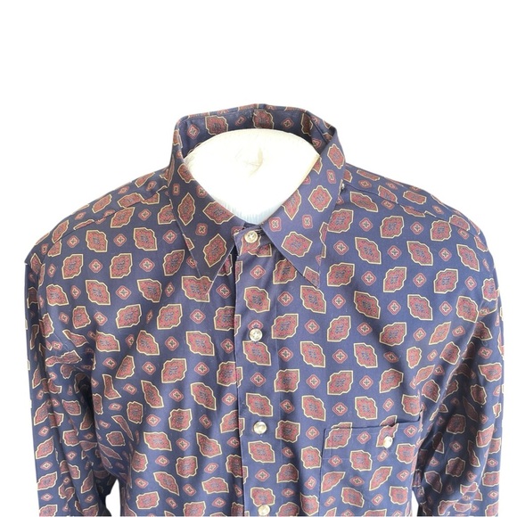 Paul Fredrick XL Button Down Shirt 100% Cotton Navy Blue Geometric Print - Picture 4 of 12